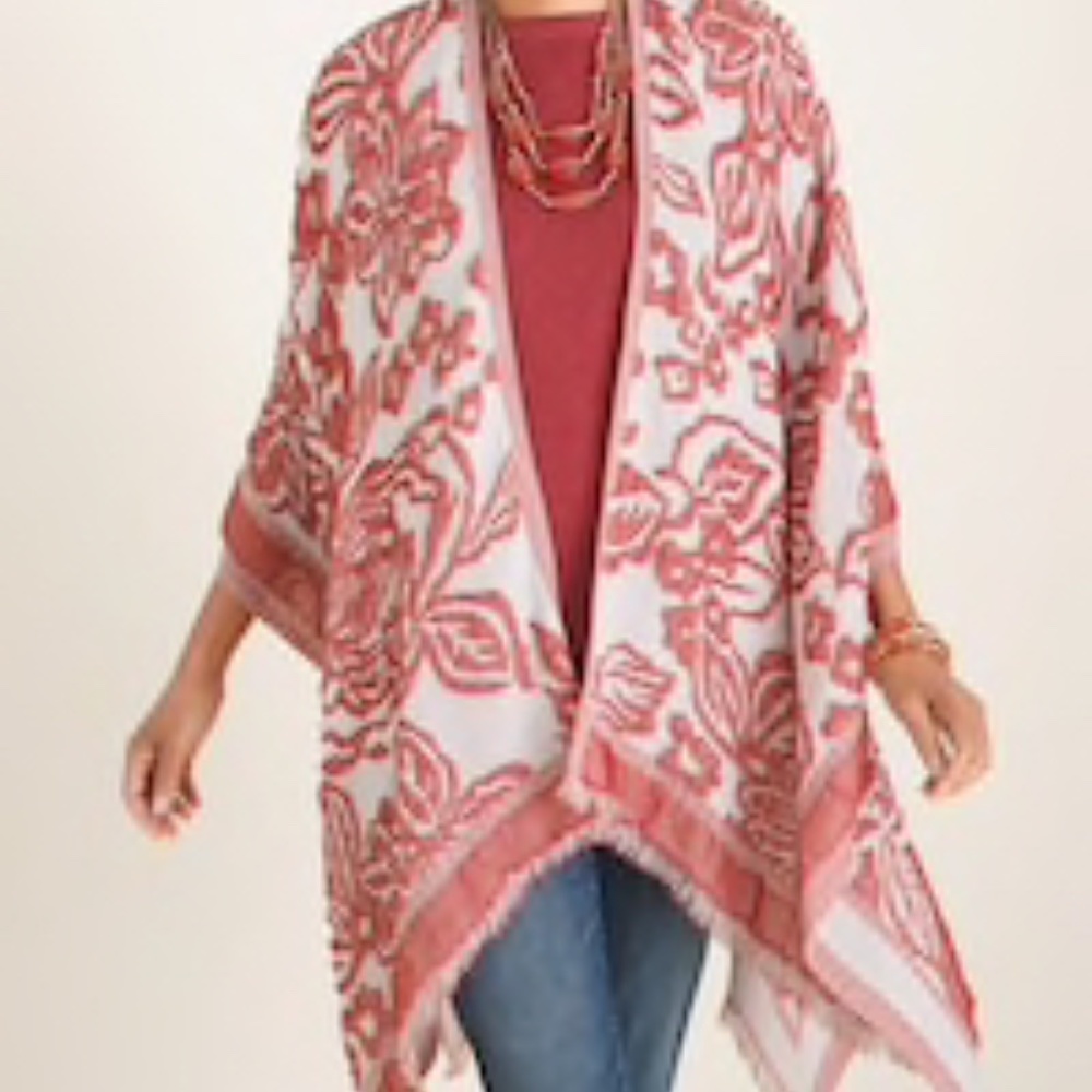 NWT Floral Jacquard Ruana Wrap
